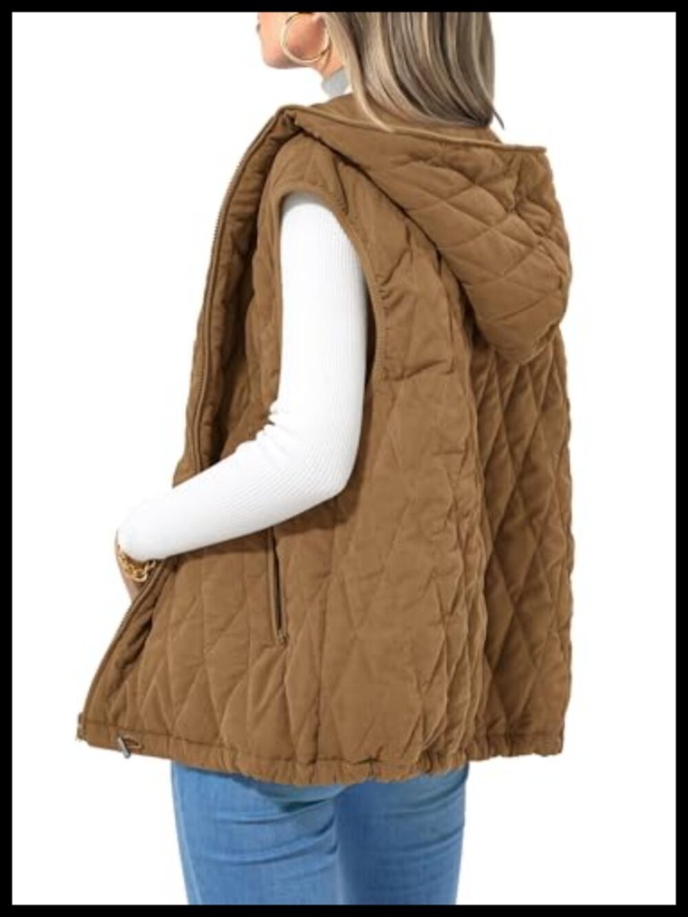 Sleeveless Hooded Zip Up Puffer Vest with Pockets